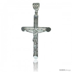 Sterling Silver Crucifix Pendant w/ Textured Tubular Cross, 2 1/16 in tall