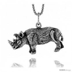 Sterling Silver African Rhino Pendant, 1/2 in