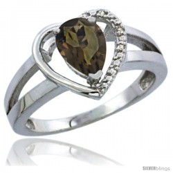 10K White Gold Natural Smoky Topaz Ring Heart-shape 5 mm Stone Diamond Accent