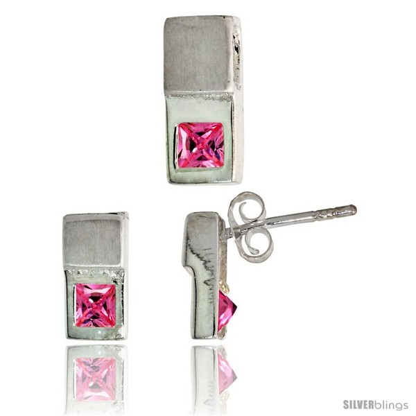 https://www.silverblings.com/18337-thickbox_default/sterling-silver-matte-finish-fancy-earrings-10mm-tall-pendant-slide-12mm-tall-set-w-princess-cut-pink.jpg