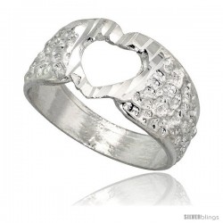 Sterling Silver Textured Heart Ring Polished finish 3/8 in wide