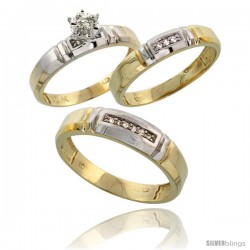 10k Yellow Gold Diamond Trio Wedding Ring Set His 5.5mm & Hers 4mm -Style 10y123w3