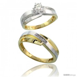 10k Yellow Gold 2-Piece Diamond wedding Engagement Ring Set for Him & Her, 6mm & 7mm wide