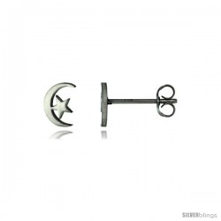 Stainless Steel Tiny Moon & Star Stud Earrings 5/16 in High