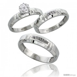 10k White Gold Diamond Trio Engagement Wedding Ring 3-piece Set for Him & Her 4.5 mm & 4 mm wide 0.10 cttw B -Style 10w023w3