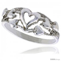 Sterling Silver Hearts Ring Polished finish 5/16 in wide