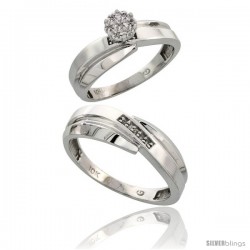 10k White Gold Diamond Engagement Rings 2-Piece Set for Men and Women 0.08 cttw Brilliant Cut, 6mm & 7mm wide