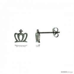 Stainless Steel Tiny Crown Stud Earrings 5/32 in high