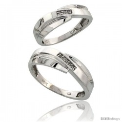 10k White Gold Diamond Wedding Rings 2-Piece set for him 7 mm & Her 6 mm 0.05 cttw Brilliant Cut