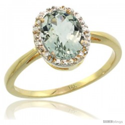 14k Yellow Gold Green Amethyst Diamond Halo Ring 1.17 Carat 8X6 mm Oval Shape, 1/2 in wide