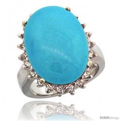 10k White Gold Diamond Halo Sleeping Beauty Turquoise Ring 10 ct Large Oval Stone 18x13 mm, 7/8 in wide