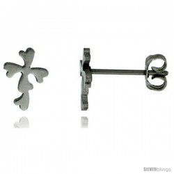 Stainless Steel Tiny Hearts Cross Stud Earrings 3/8 in High