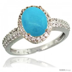 10k White Gold Diamond Sleeping Beauty Turquoise Ring Oval Stone 9x7 mm 1.76 ct 1/2 in wide