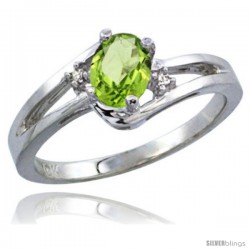 14k White Gold Ladies Natural Peridot Ring oval 6x4 Stone Diamond Accent -Style Cw411165