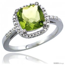 14k White Gold Ladies Natural Peridot Ring Cushion-cut 3.8 ct. 8x8 Stone Diamond Accent