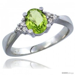 14k White Gold Ladies Natural Peridot Ring oval 7x5 Stone Diamond Accent -Style Cw411168