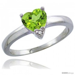 14K White Gold Natural Peridot Heart-shape 7x7 Stone Diamond Accent