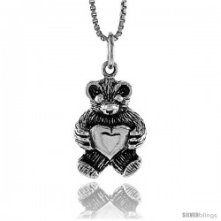 Sterling Silver Teddy Bear Pendant, 3/4 in