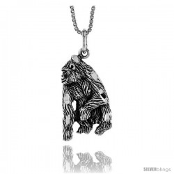 Sterling Silver Silverback Gorilla Pendant, 3/4 in