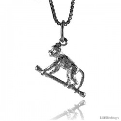 Sterling Silver Monkey Pendant, 1/2 in