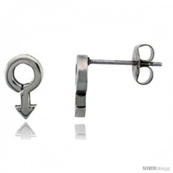 Small Stainless Steel Male Symbol Stud Earrings, 3/8 in High
