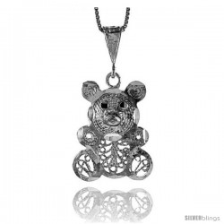 Sterling Silver Large Filigree Teddy Bear Pendant, 1 1/16 in