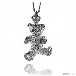 Sterling Silver Large Teddy Bear Pendant, 1 1/16 in