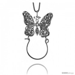 Sterling Silver Large Filigree Butterfly Charm Holder Pendant, 1 1/4 in Tall