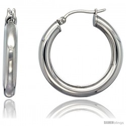 Surgical Steel 1 1/4 in Hoop Earrings Mirror Finish 4 mm tube, feather weigh