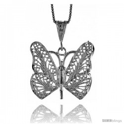 Sterling Silver Large Filigree Butterfly Pendant, 1 1/16 in