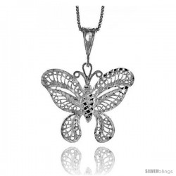 Sterling Silver Large Filigree Butterfly Pendant, 1 1/8 in