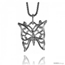 Sterling Silver Butterfly Pendant, 3/4 in