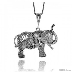 Sterling Silver Large Filigree Elephant Pendant, 1 1/16 in