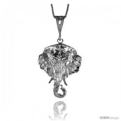 Sterling Silver Large Elephant Head Pendant, 1 3/8 in