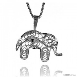 Sterling Silver Small Filigree Elephant Pendant, 1/2 in