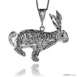 Sterling Silver Large Filigree Rabbit Pendant, 1 5/8 in