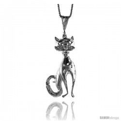 Sterling Silver Large Cat Pendant, 1 3/4 in