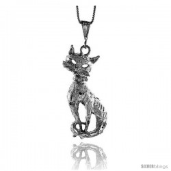 Sterling Silver Large Cat Pendant, 1 7/8 in