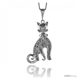 Sterling Silver Large Filigree Cat Pendant, 1 7/8 in