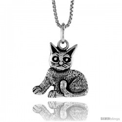 Sterling Silver Cat Pendant, 1/2 in