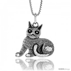 Sterling Silver Cat Pendant, 3/4 in