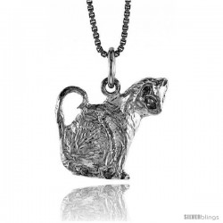 Sterling Silver Cat Pendant, 3/4 in -Style 4p491