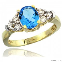 10k Yellow Gold Ladies Natural Swiss Blue Topaz Ring oval 9x7 Stone