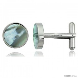 Stainless Steel Round Shape Cufflinks w/ Natural Mother of Pearl Inlay, 5/8 in