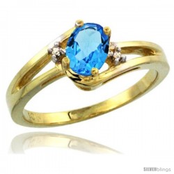 10k Yellow Gold Ladies Natural Swiss Blue Topaz Ring oval 6x4 Stone -Style Cy904165