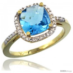 10k Yellow Gold Ladies Natural Swiss Blue Topaz Ring Cushion-cut 3.8 ct. 8x8 Stone