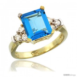 10k Yellow Gold Ladies Natural Swiss Blue Topaz Ring Emerald-shape 9x7 Stone