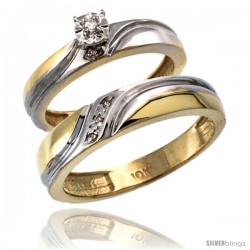 10k Gold 2-Pc Diamond Ring Set (4mm Engagement Ring & 5mm Man's Wedding Band), w/ 0.049 Carat Brilliant Cut Diamonds