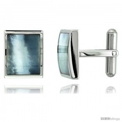 Stainless Steel Rectangular Shape Cufflinks w/ Natural Mother of Pearl Inlay, 5/8 x 1/2 in