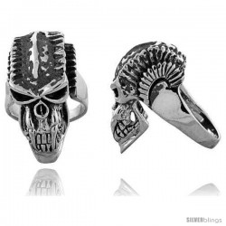 Sterling Silver Gothic Biker Skull Ring w/ Spikes, 1 3/8 in wide